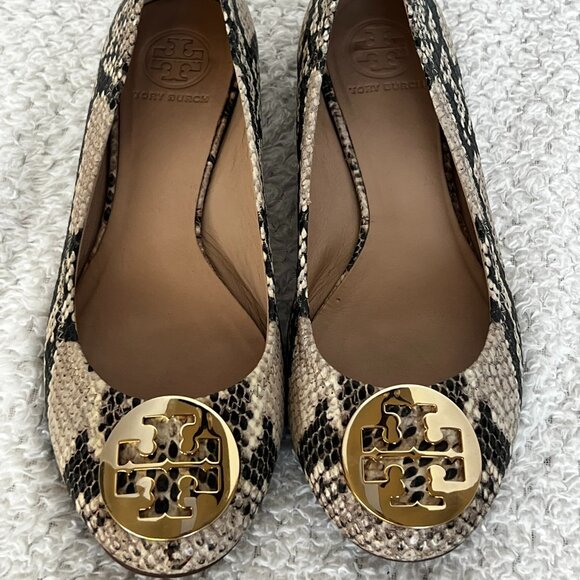 Tory Burch Python Snake Print Leather Reva Flats Womens Size 8 - Picture 2 of 7